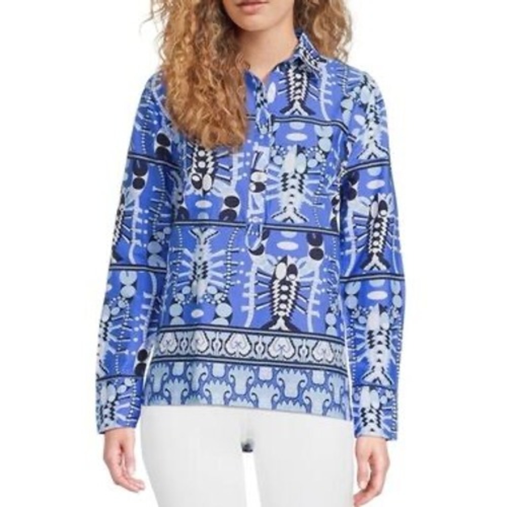 Jude Connally Blue Seaside Catch Print Tunic Top Womens M NEW - Picture 2 of 12